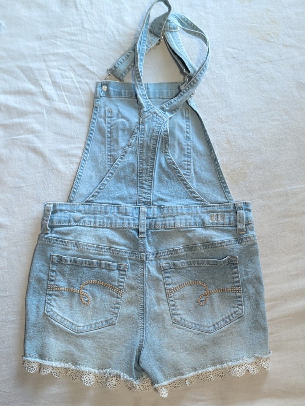 Bundle Light Wash Denim Overalls, Yellow Dress, Leggings & Tops Sz 14 - Picture 10 of 12